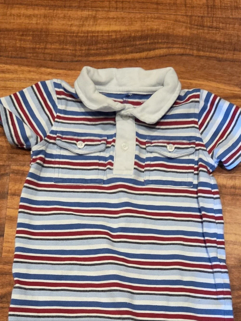 Gymboree EUC 18-24 Months Blue/Red Striped Polo One-Piece Romper